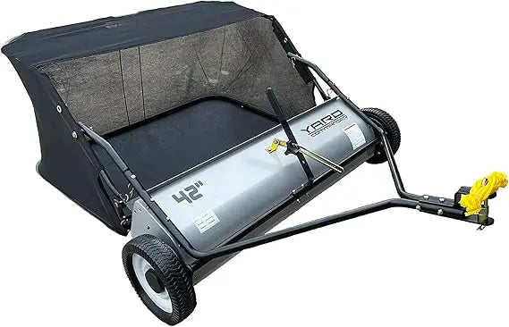 42-Inch Tow-Behind Lawn Sweeper, 10" Nylon Brushes, Universal Tractor/ATV Hitch, Never-Flat Wheels, Adjustable Height, 1-Year Wa