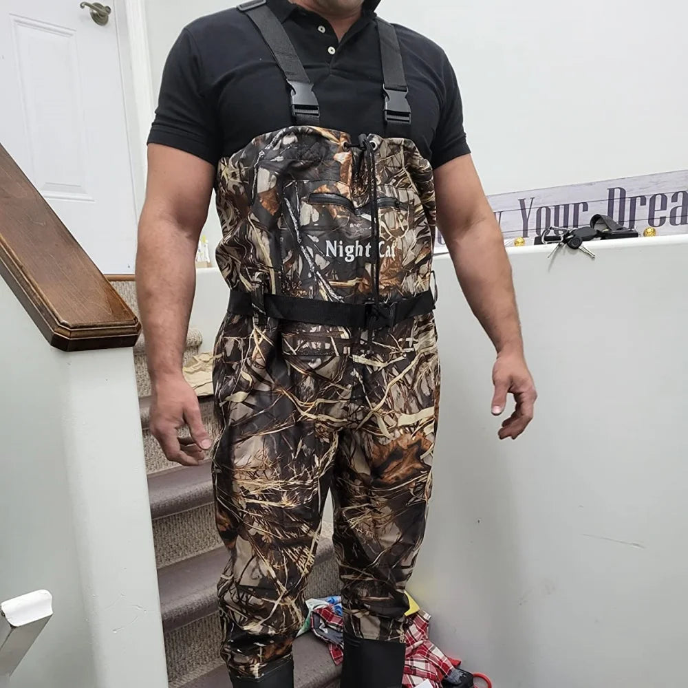 Men Women Waterproof Nylon PVC Waders Heavy Duty Chest Waders with Boots for Fishing Hunting Farm Work Anti-Slip Sole Adjustable