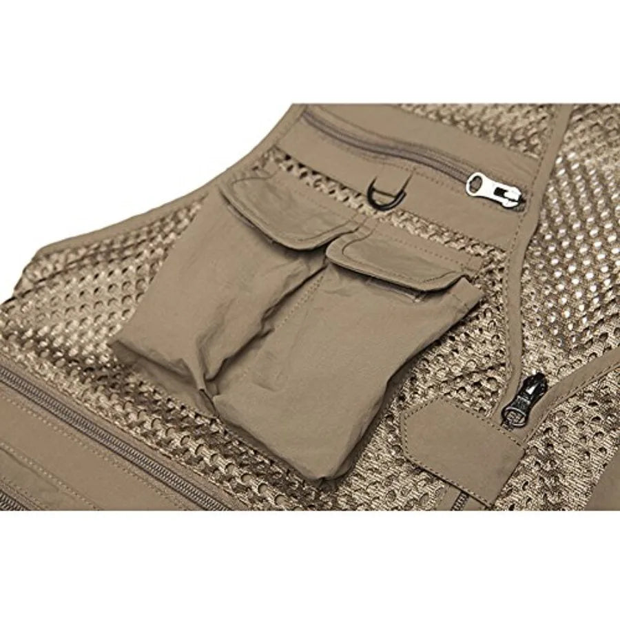 Men's Mesh Breathable Openwork Camouflage Journalist Photographer Fishing Vest Waistcoat Jacket Coat