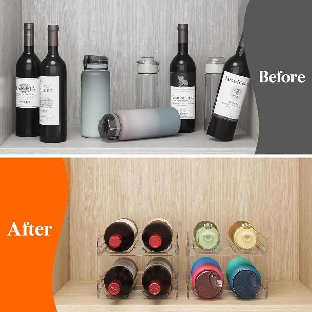 Stackable Plastic Wine Rack for Refrigerator, Cabinet, or Countertop - Holds 4 Bottles, Ideal for Kitchen Storage