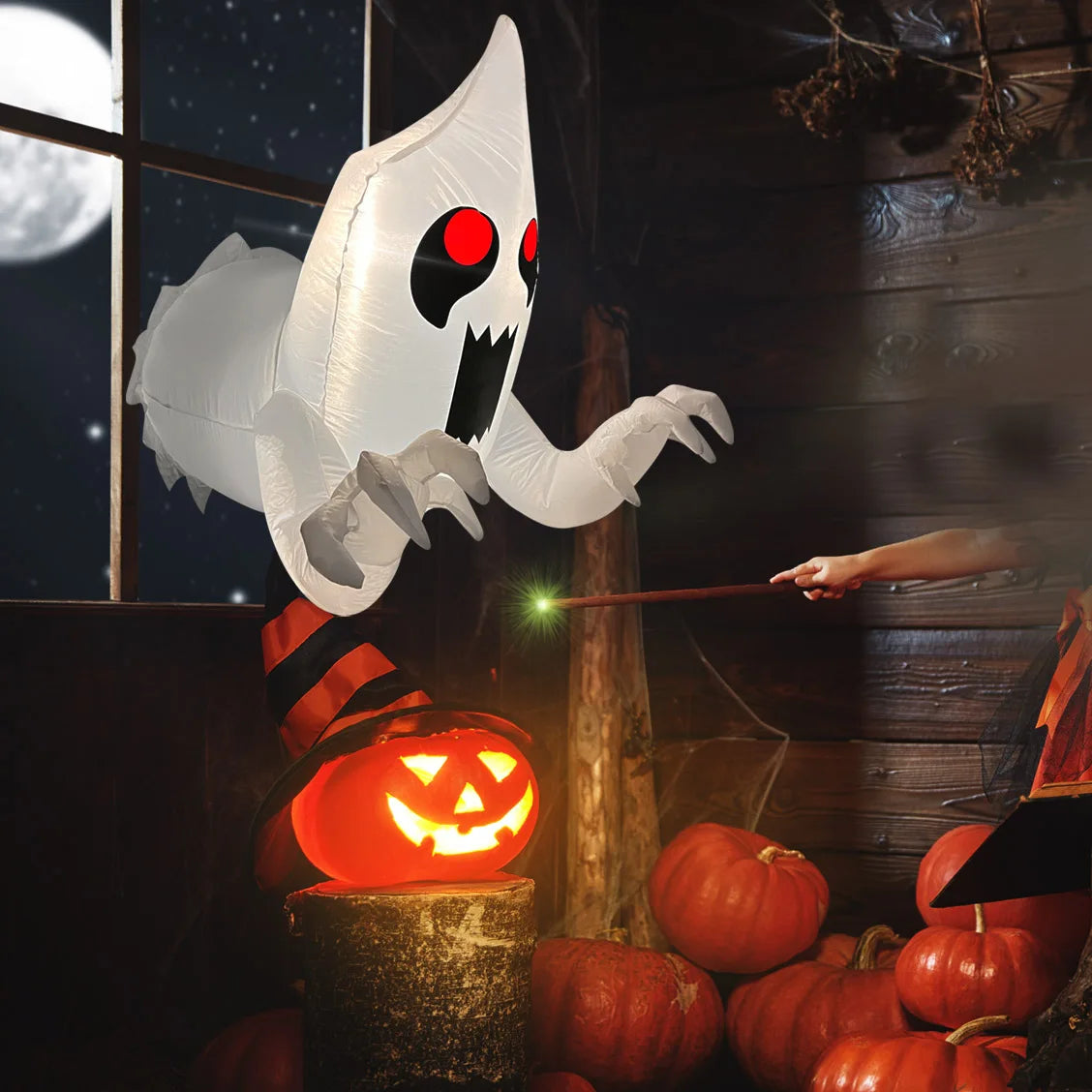 Halloween Inflatable Ghost Pumpkin Black Cat Spider Decoration with LED Lights for Home Yard Lawn Indoor and Outdoor Decoration