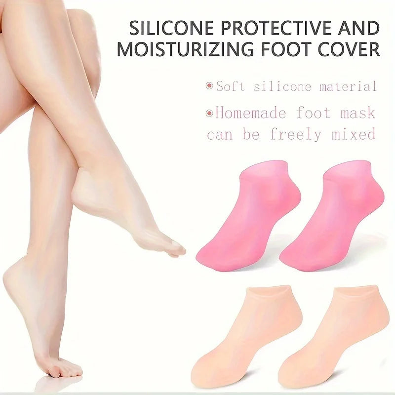 1 Pair Silicone Gel Moisturizing Foot Socks for Dry, Cracked Feet - Soothing Massage Pedicure Care Tool
