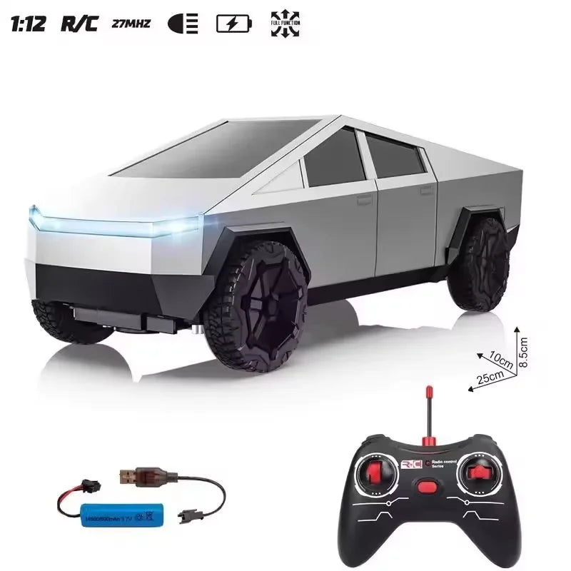 1:12 Scale Cyber Pickup RC Car, 4WD Off-Road Vehicle with LED Lights, Electric Remote Control Toy Car, Birthday Gift for Boys