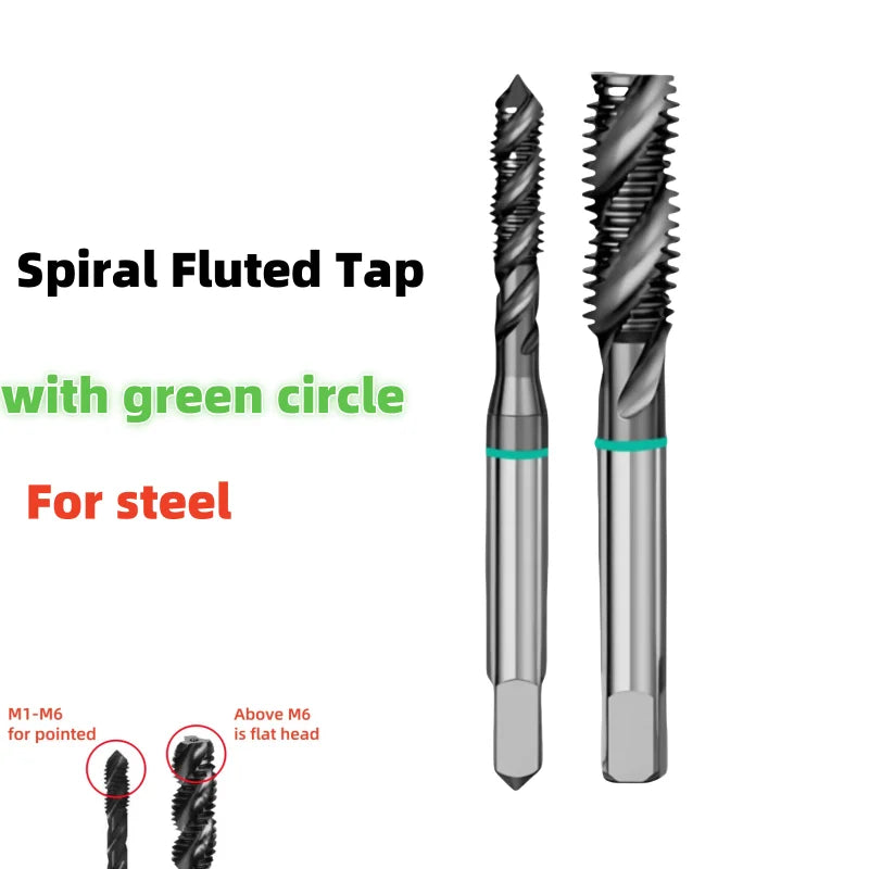 1PCS HSSE JIS Standard Spiral Fluted Tap  Spiral Pointed Tap M2M3M4M5M6M7M8M10M12 Machine Screw Thread Taps For Stainless Steel