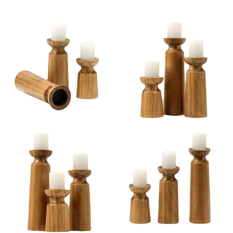 Natural Wooden Candlestick Holders Retro Wedding Table Decor