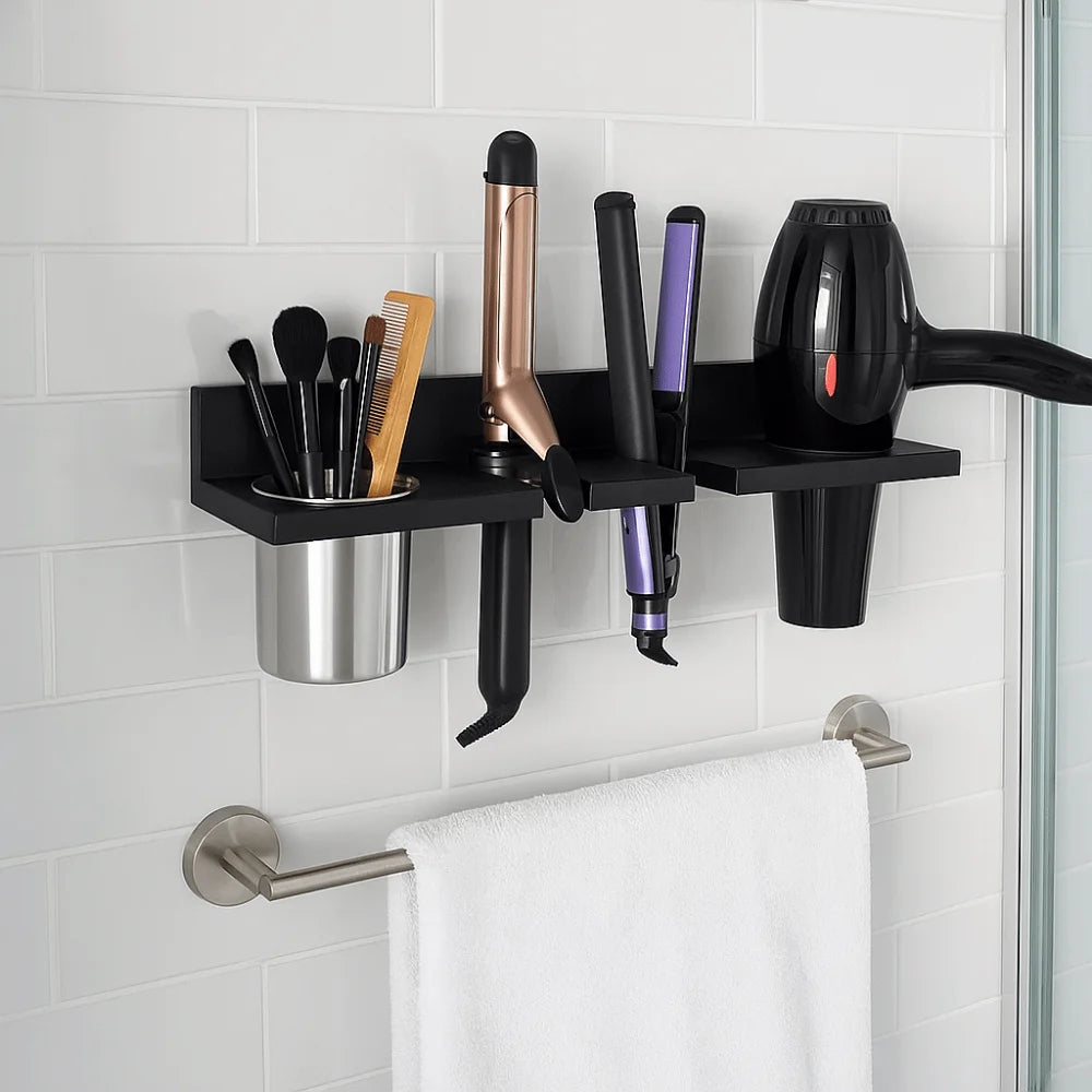 Vintage Wooden Hair Dryer Holder Wall-Mounted Space Saving Hair Straightener Holder Stylish Toilet Blower Holder Curling Irons