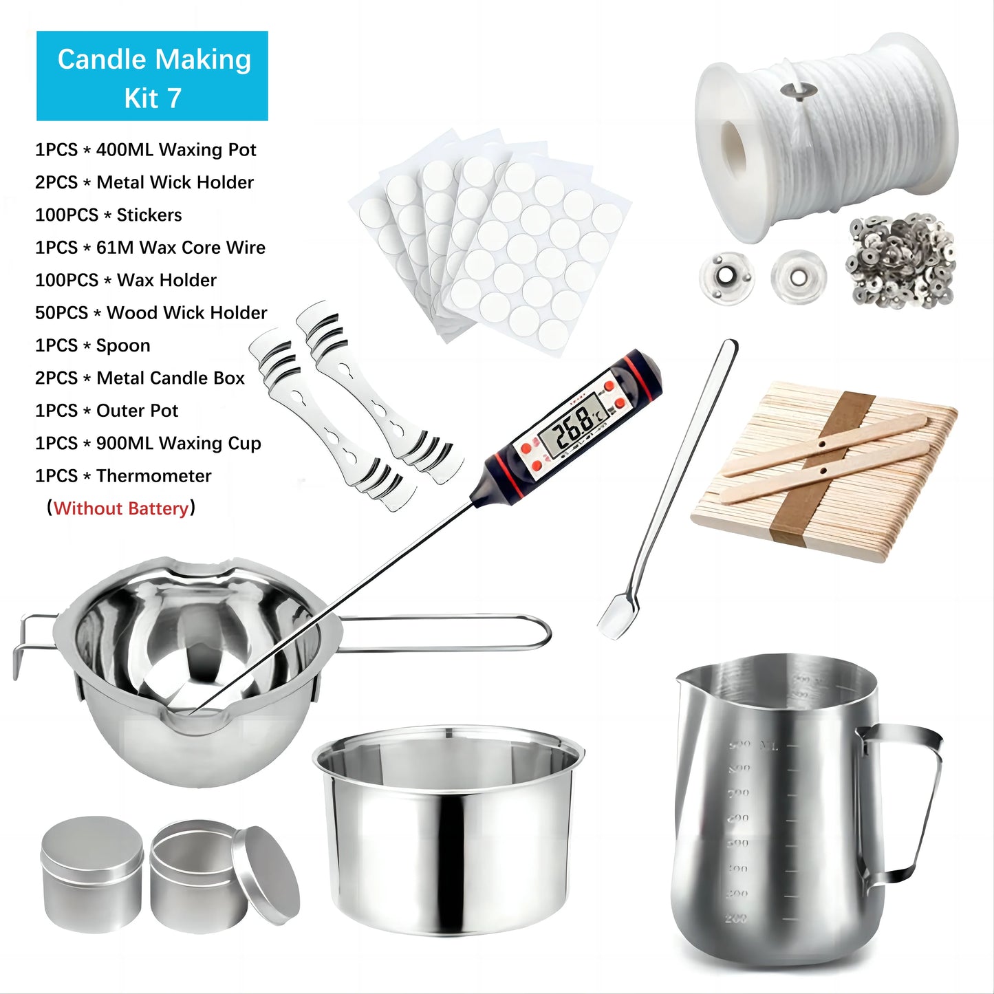 DIY Candle Making Tools Kit - Includes Pouring Pot Wax Melting Material Aromatherapy Wicks & Holder for Crafting Homemade Candle