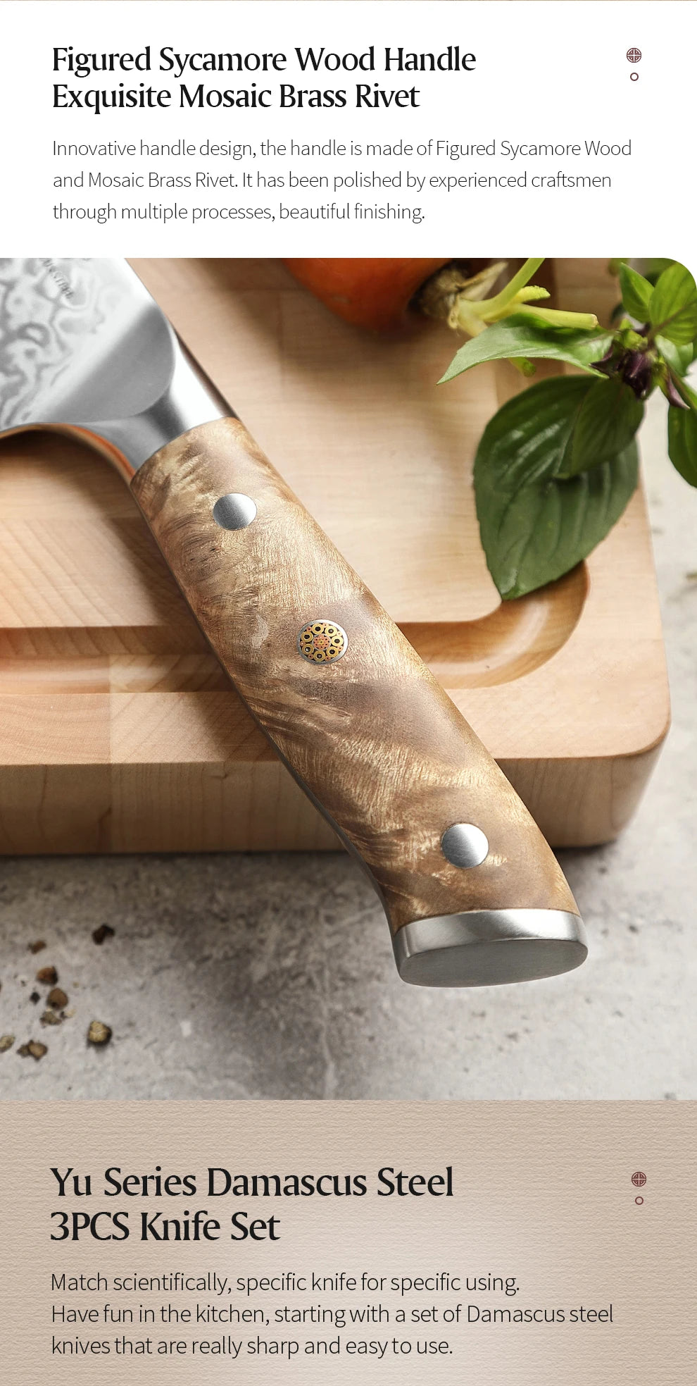 XINZUO 1-3PCS Damascus Steel Knife Set Chef Santoku Utility Knives 67 Layers Super Steel Figured Sycamore Brass Rivets 60HRC