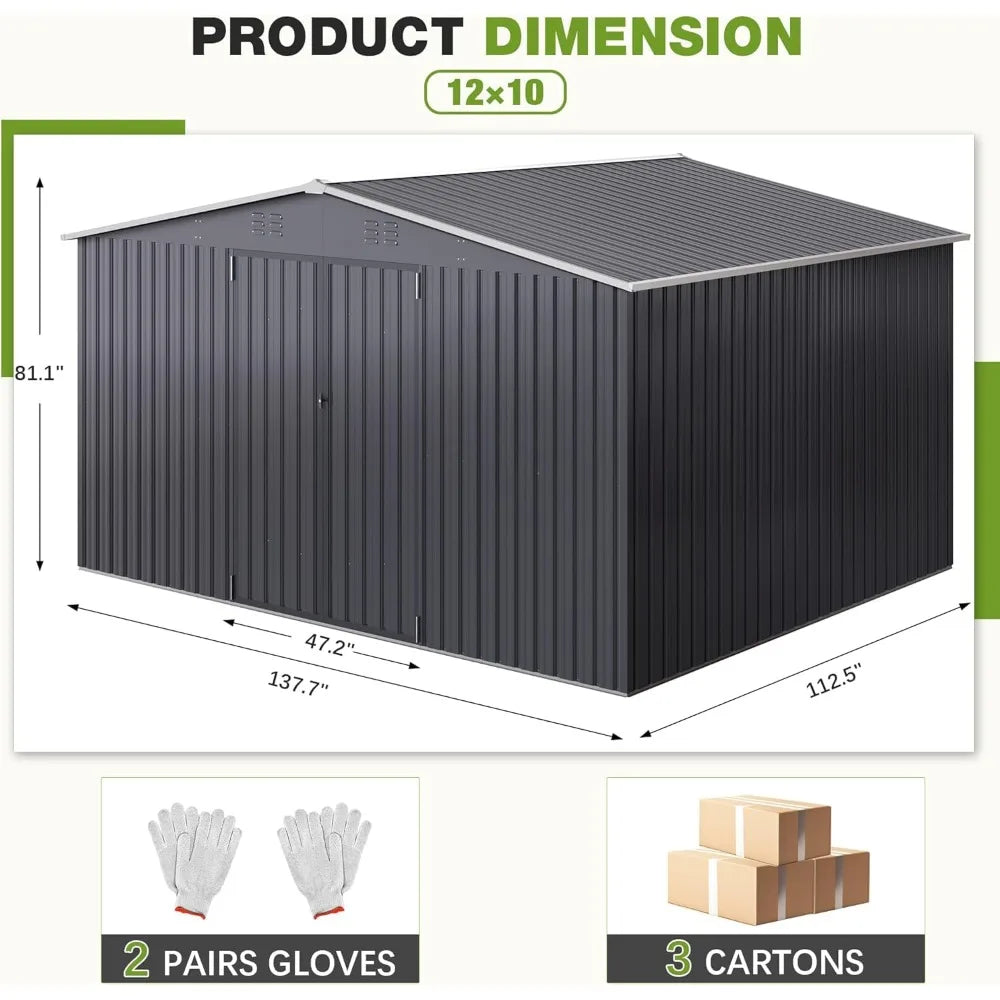 Outdoor Storage Shed Metal Garden Tool Shed Updated Frame Structure Backyard Patio Lawn 12x10 FT, Custom