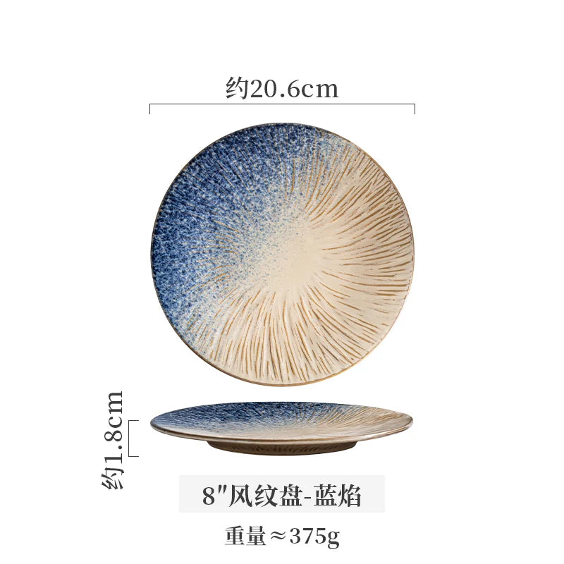 Ceramic Steak Plates Set Dinnerware Underglaze Flat Round Plates for Home Kitchen Restaurant Service