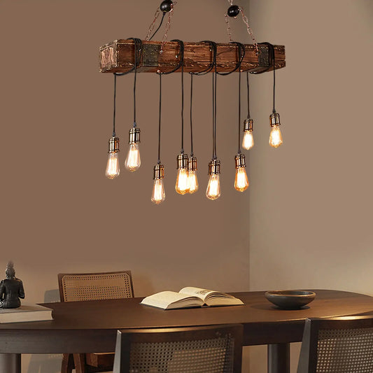 Rustic Farmhouse Wooden Beam Pendant Chandelier For Pool Table