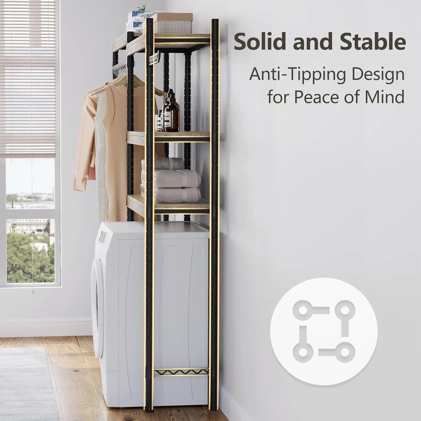 5-Tier Wood Over The Washer and Dryer Storage Shelf