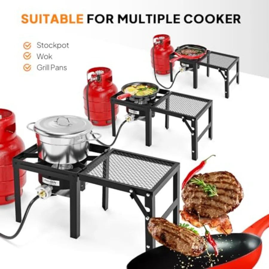 ROVSUN 100000 BTU Propane Stove with Foldable Side Shelf Single Burner Gas Stove for Outdoor Cooking with Regulator in Black Pe