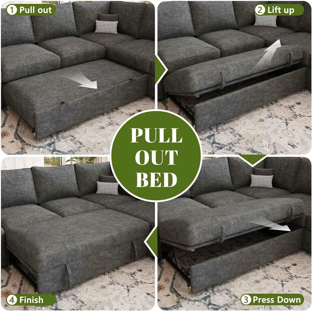 85 Inch ular Sectional Soa with Pull Out Bed,L Shaped 5 Seat Sectional Sleeper Soa with Storage,Sectional Couches or Living Room