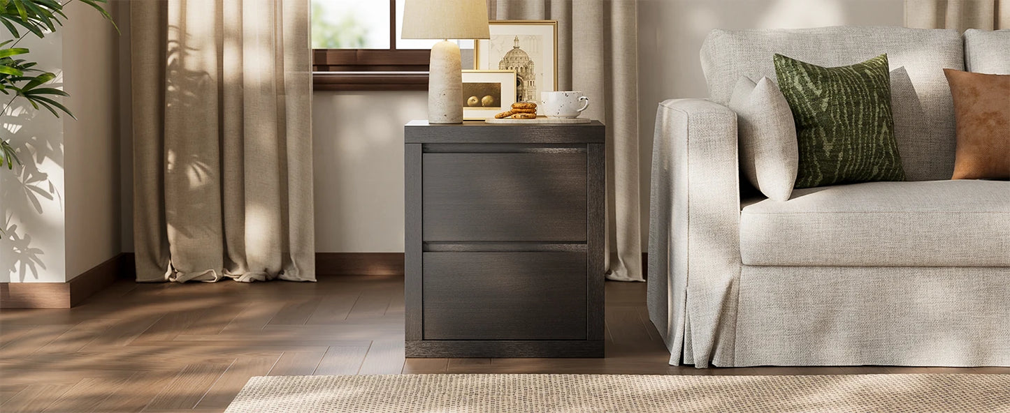 Set of 2 Wooden Nightstands With 2 Handle-Free Storage Drawers, Thickened Bedside End Side Table For Bedroom Black Finish
