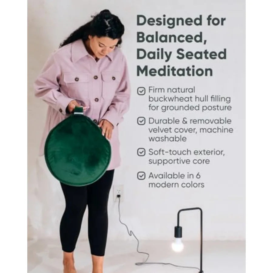 Velvet Meditation Cushion Luxe Zafu Yoga Floor Pillow Seat Posture Support Buckwheat Hull Filled Large Round Cushion with Remov