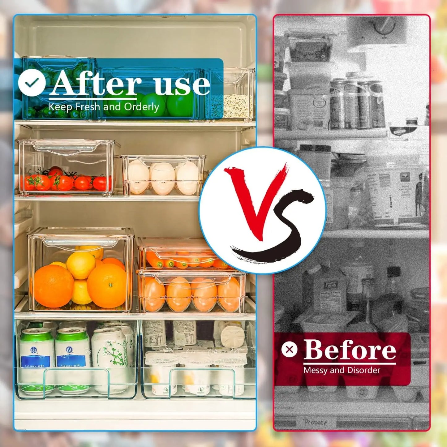 Stackable Refrigerator Organizer Bins with Lids for Food