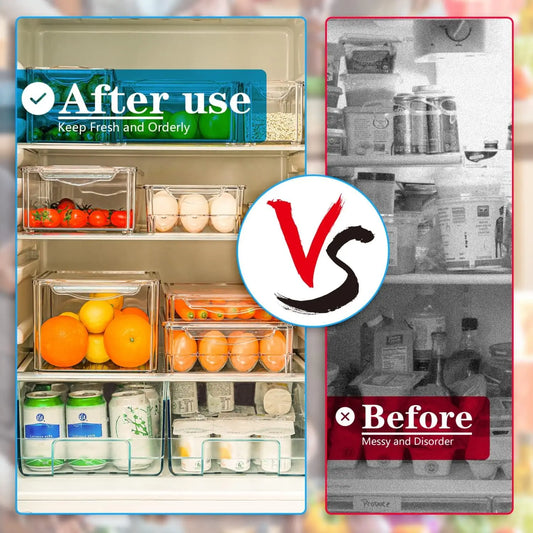 Stackable Refrigerator Organizer Bins with Lids for Food