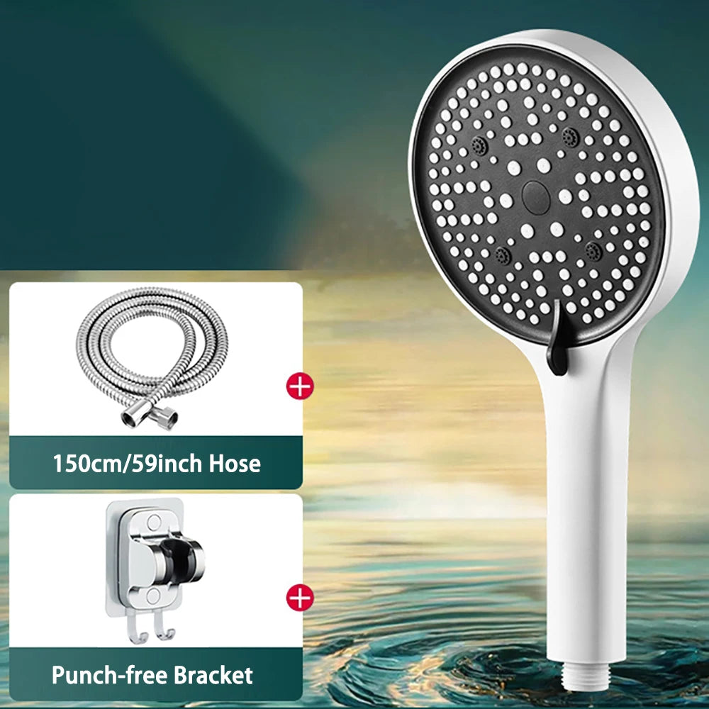 High Pressure Shower Head Set Water Saving Rainfall Spray Handheld 6 Jet Modes Shower Head with Hose Bathroom Accessories