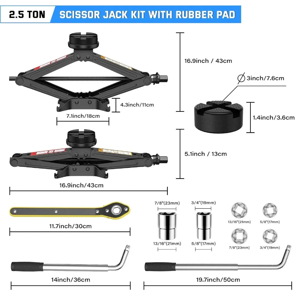Universal Scissor Jack for Car 2.5 Ton Portable Tire Kit