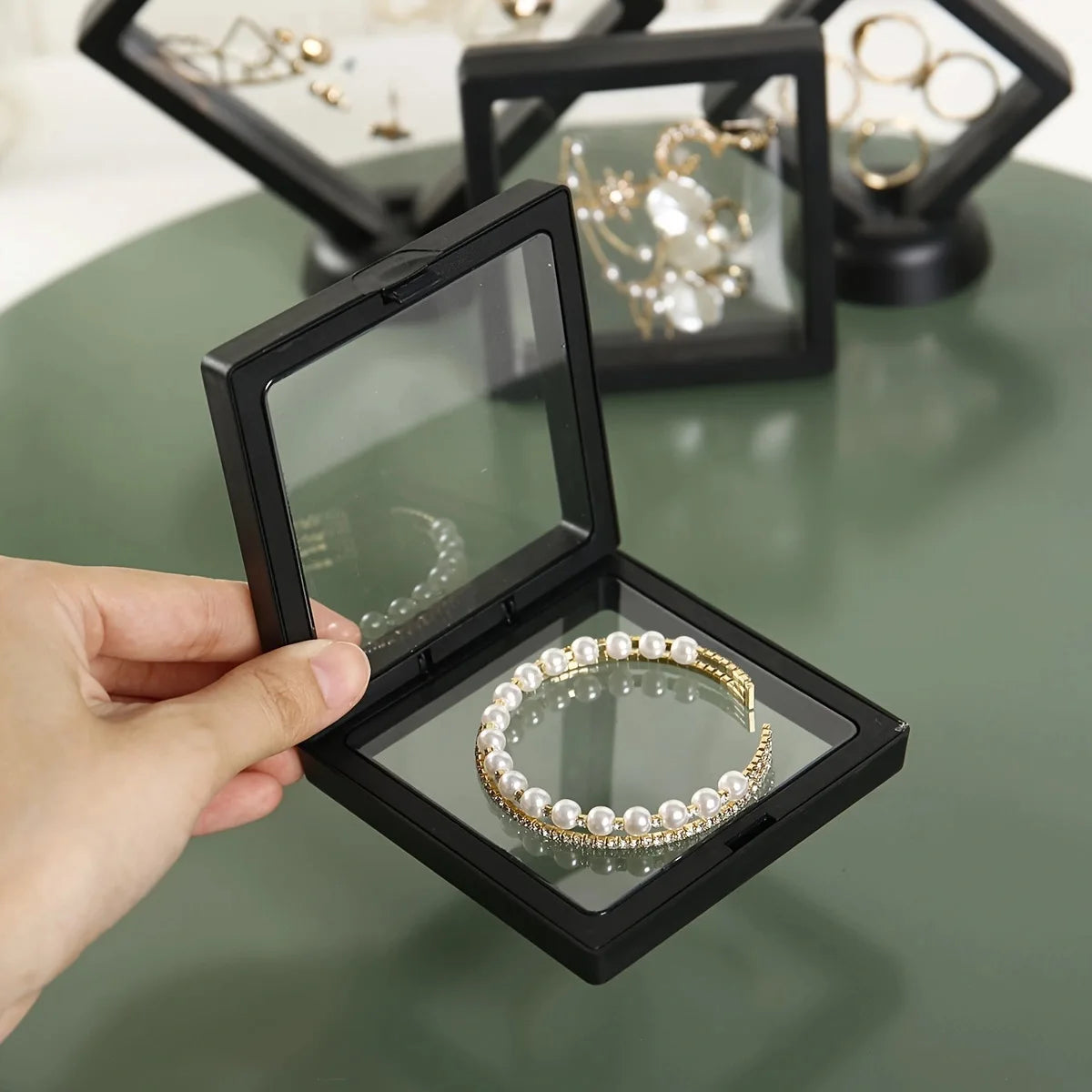 Ten Piece Transparent Floating Jewelry Display Box For Storage