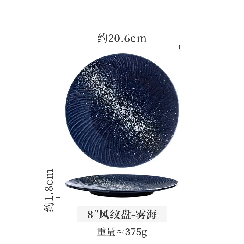 Ceramic Steak Plates Set Dinnerware Underglaze Flat Round Plates for Home Kitchen Restaurant Service