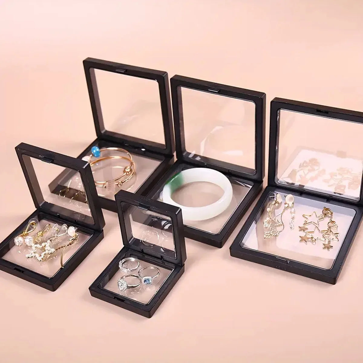 Ten Piece Transparent Floating Jewelry Display Box For Storage