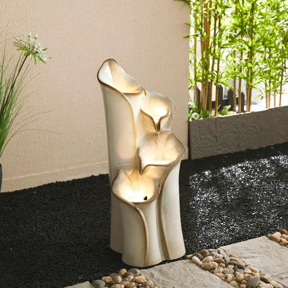 Outdoor Ceramic Water Fountain With LED Lights And Pump