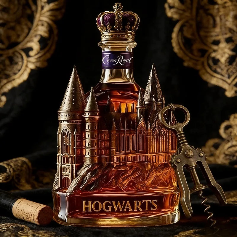 Medieval Castle Whiskey Decanter, 3D Embossed Crown Top Glass Wine Carafe, Luxury Barware for Home Bar