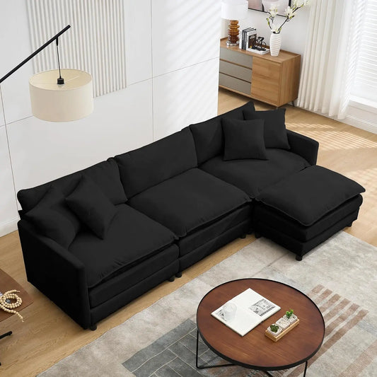 Modular Sectional Sofa With Movable Ottoman Chenille Cloud Comfort