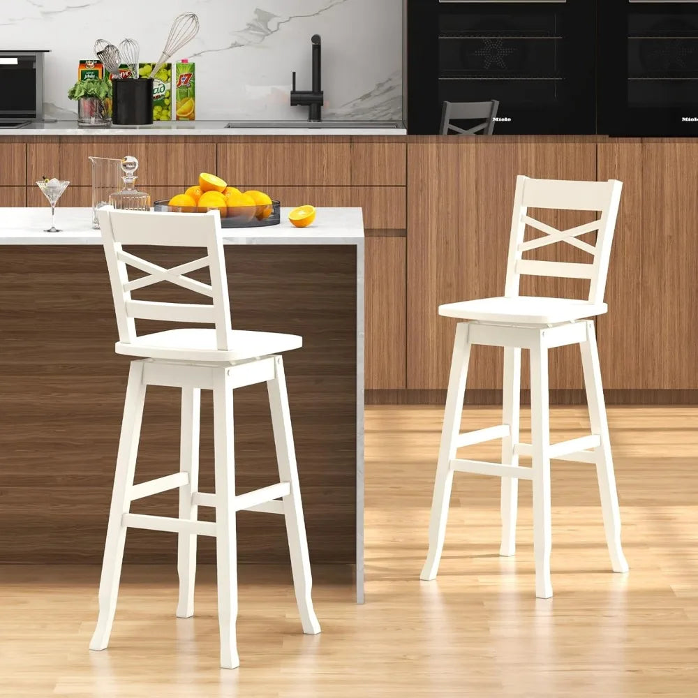 30 Inch Bar Height Stool Set of 4 Rubber Wood Swivel Bar Stool with Inclined Backrest Curved Seat and Footrest