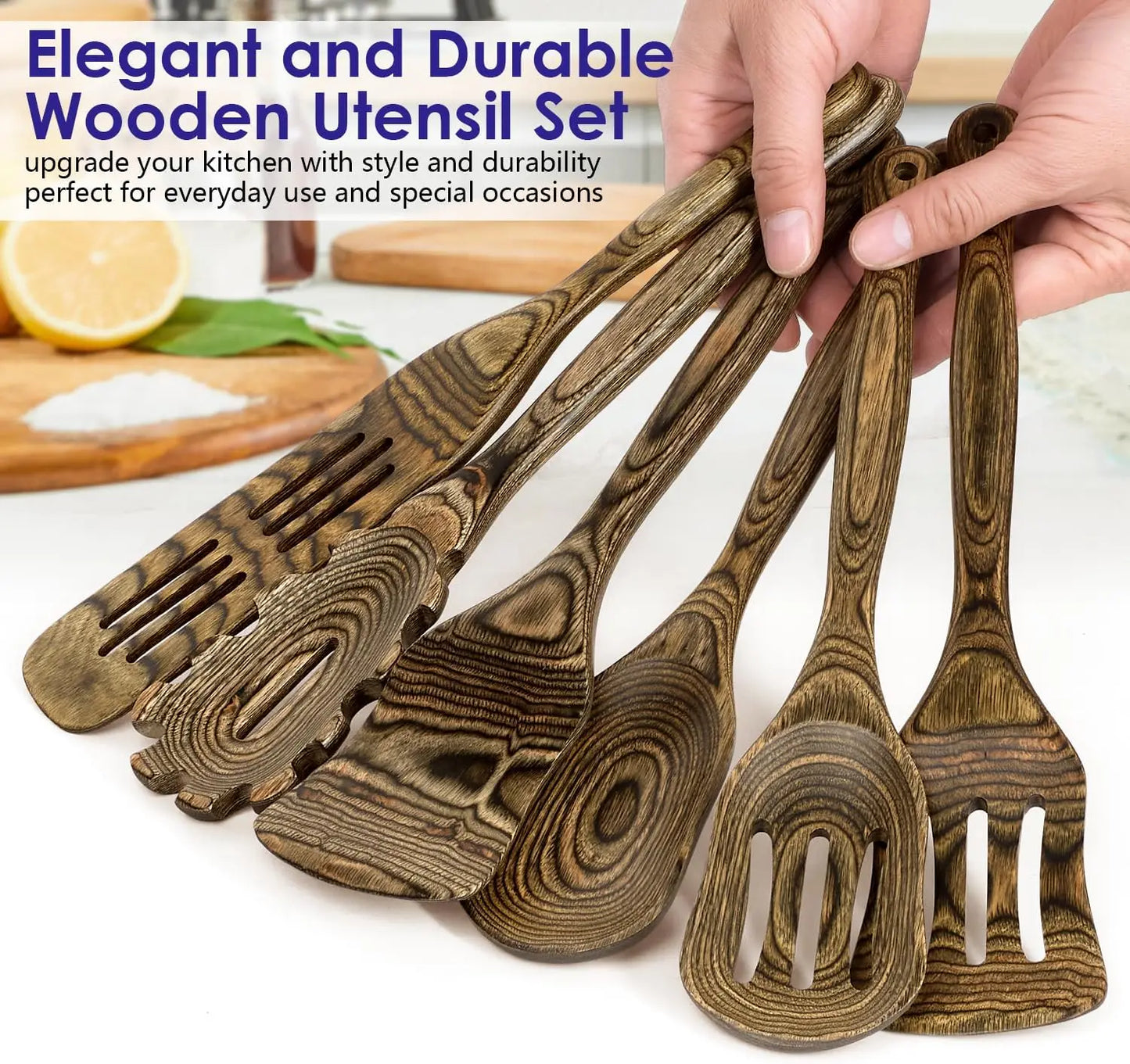 Pakkawood Kitchen Utensils Set With Slotted Spatula