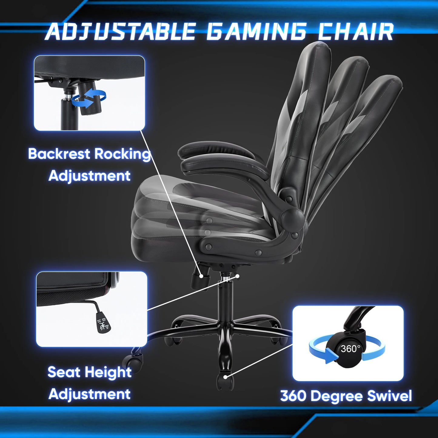 Ergonomic Gaming Office Chair With Adjustable PU Leather Armrests