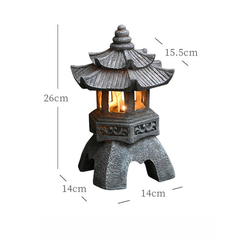 Solar Powered Lamp Garden Accessories Oriental Stone Pagoda Sculpture Zen Palace Lantern Outdoor Light Garden Ornament