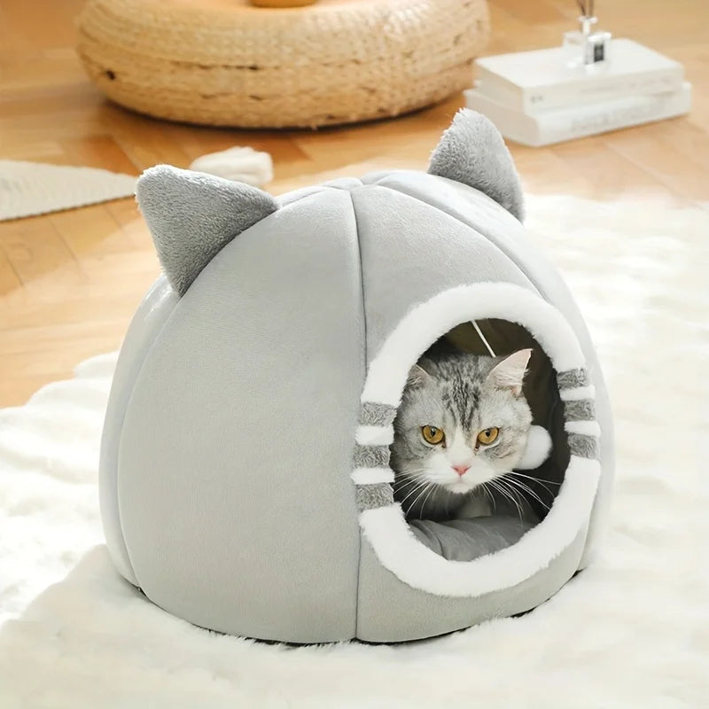 Designer Plush Cat Bed Cave For Deep Sleeping Pets