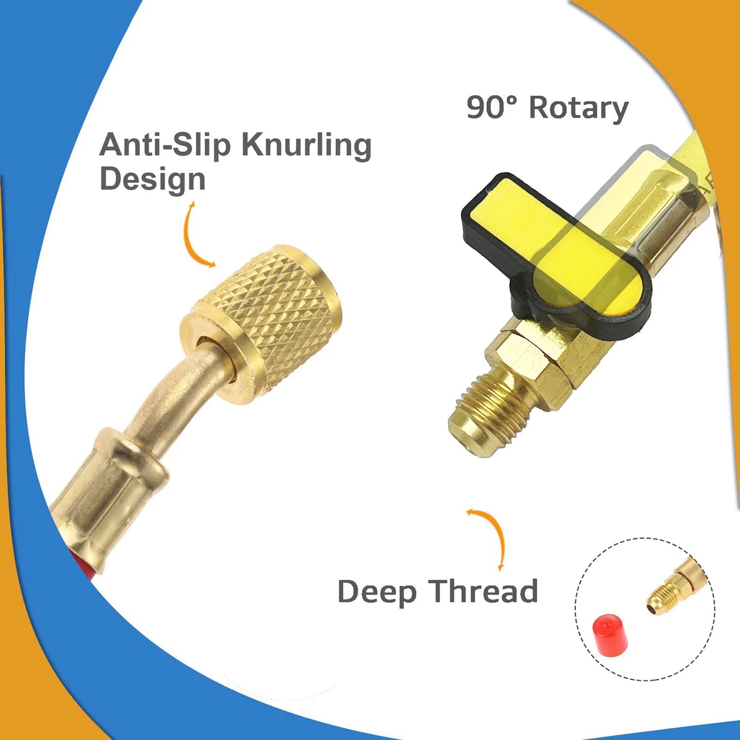 R134A R22 R12 1/4" SAE Charging Hoses and Ball Valve Set for AC HVAC Maintenance Air Condition Refrigeration Charging Tool
