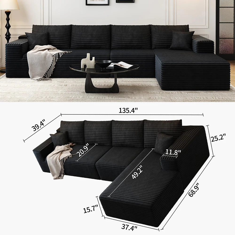 Cloud Style Modular Reclining Sectional Sofa With Fluffy Cushions