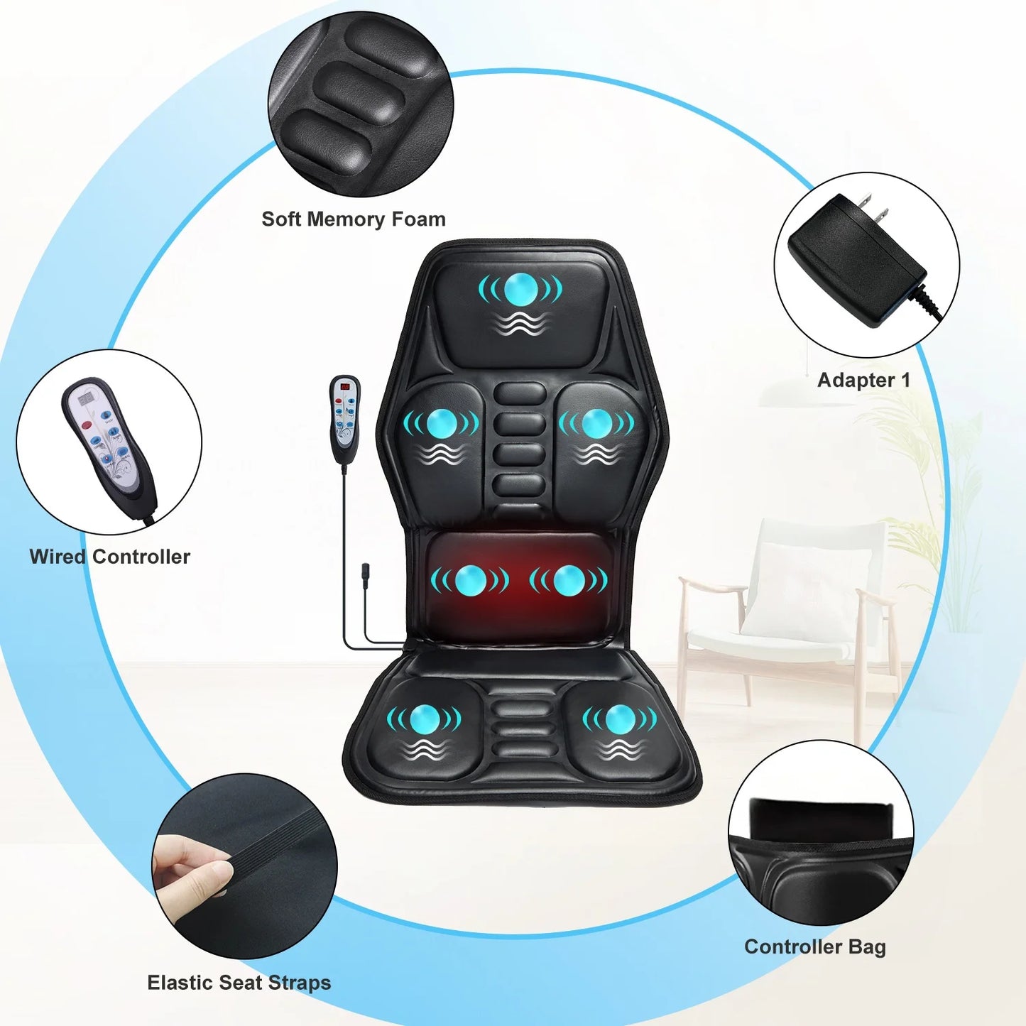 Vibration Back Massager Seat Cushion with Heat,Massage Chair Pad,Chair Massager for Pain Relief at Office/Home,Gifts for Parents