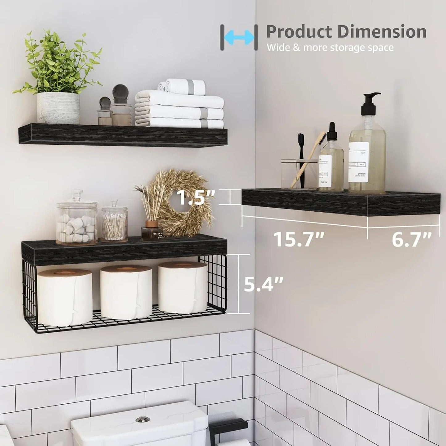 Black Bathroom Shelves Over Toilet Wall Mounted Floating Shelves Set of 3