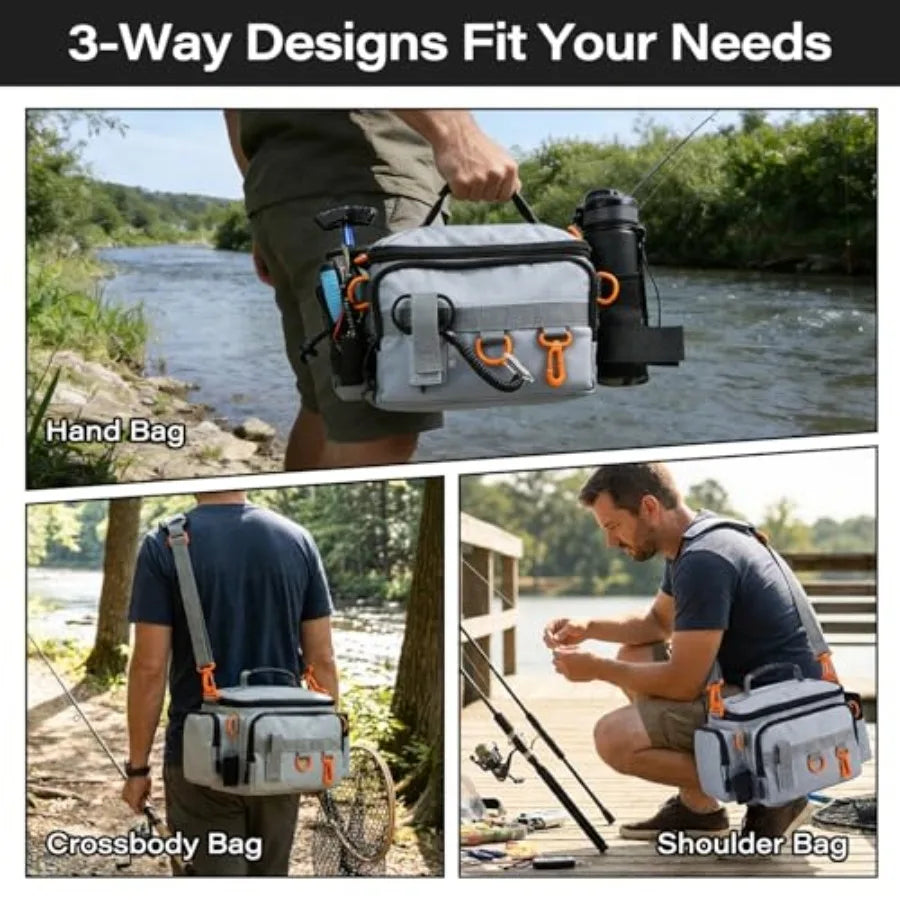 Fishing Tackle Bags with Tackle Box, Waterproof, Padded Shoulder Strap, Gear Storage, Fish Bag with 136 Pcs Fishing Lures Kit,