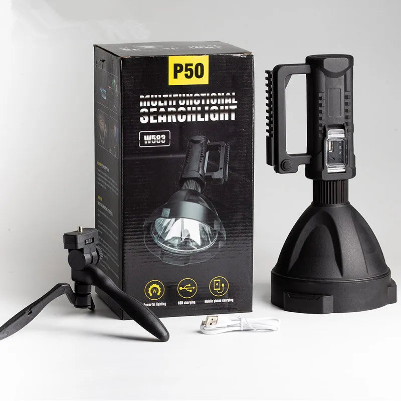 Portable Powerful LED Flashlight Mountable Bracket Handheld Searchlight USB Rechargeable Spotlight Waterproof Torch Light