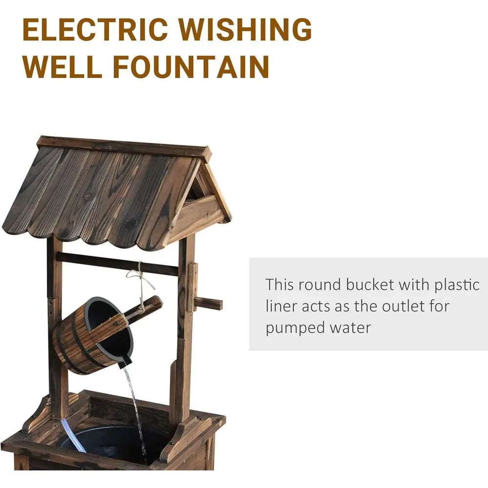 Outdoor Wooden Wishing Well Fountain with Adjustable Water Flow Rate, Outdoor Rustic Waterfall with Electric Pump, Water Bucket,