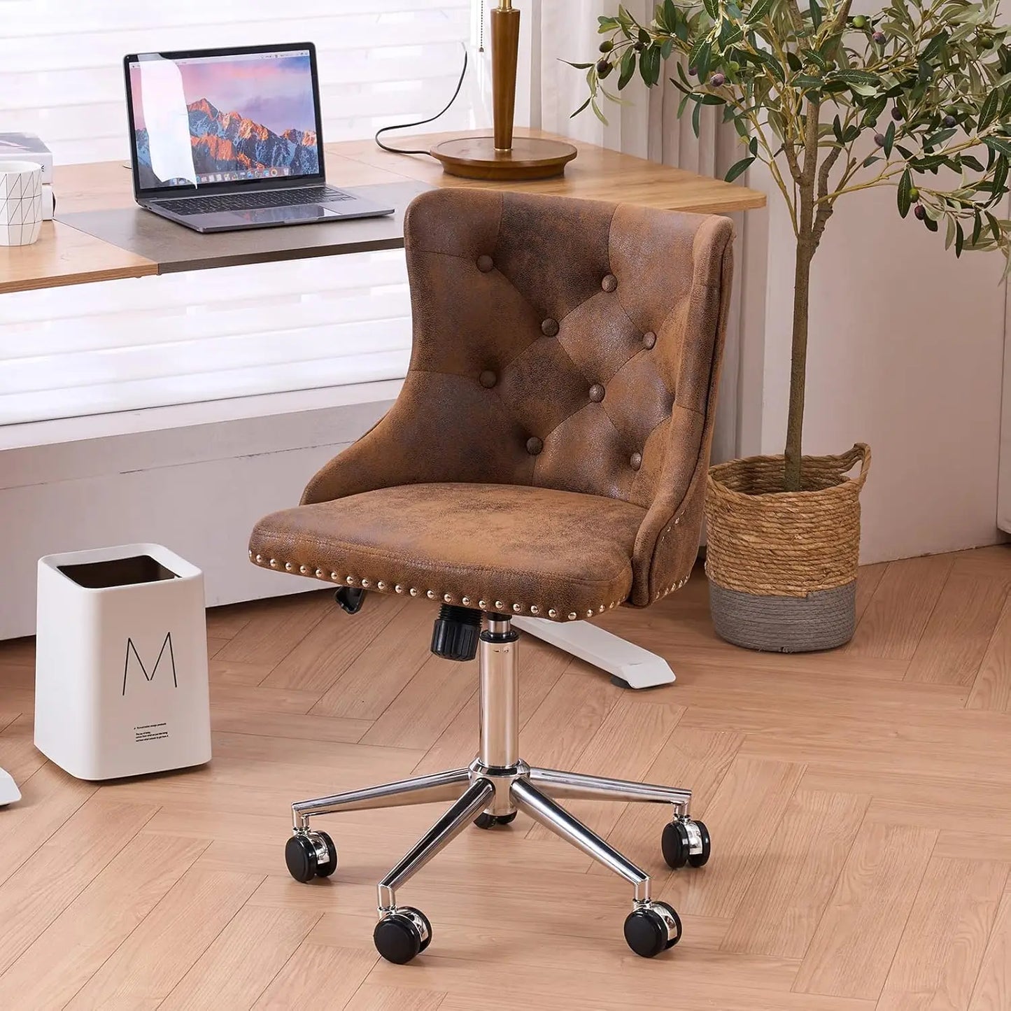 Luxurious Velvet Tufted Armless Office Chair With Wheels