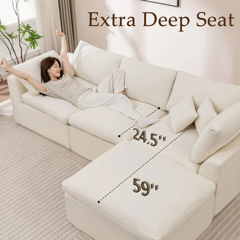 Modern Boneless Modular Cloud Sectional Sofa With Ottoman