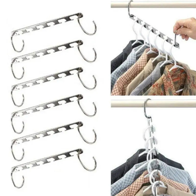 37cm Multifunctional Space Saving Metal Hangers with Hook 6 Hole Clothing Wardrobe Organizer Iron Clothes Coat Hanger 1pcs