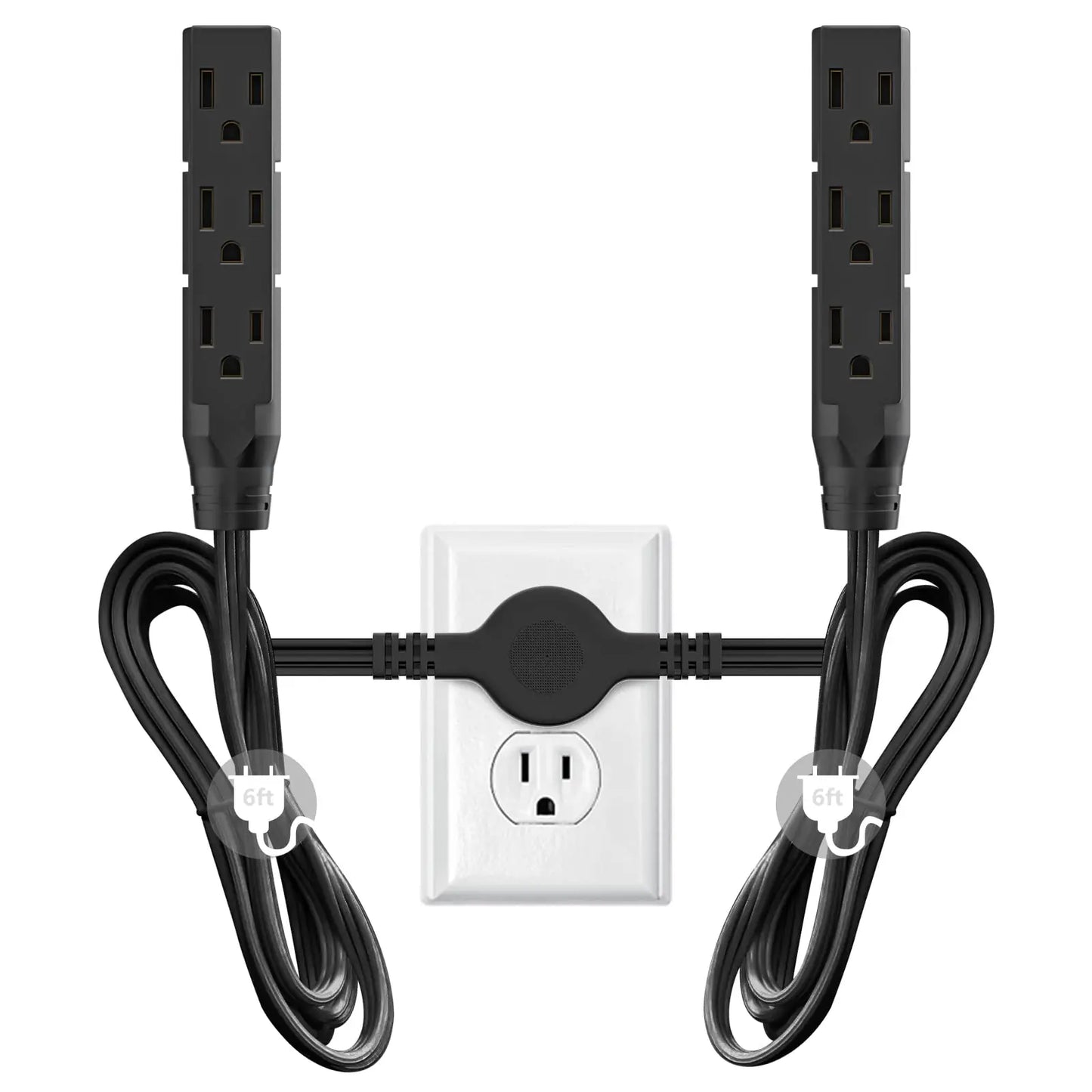 12 FT Twin Extension Cord Power Strip with 6 AC Outlet 3 Prong Plug Extender Double Electric Extension Cable Wire Splitter 16AWG