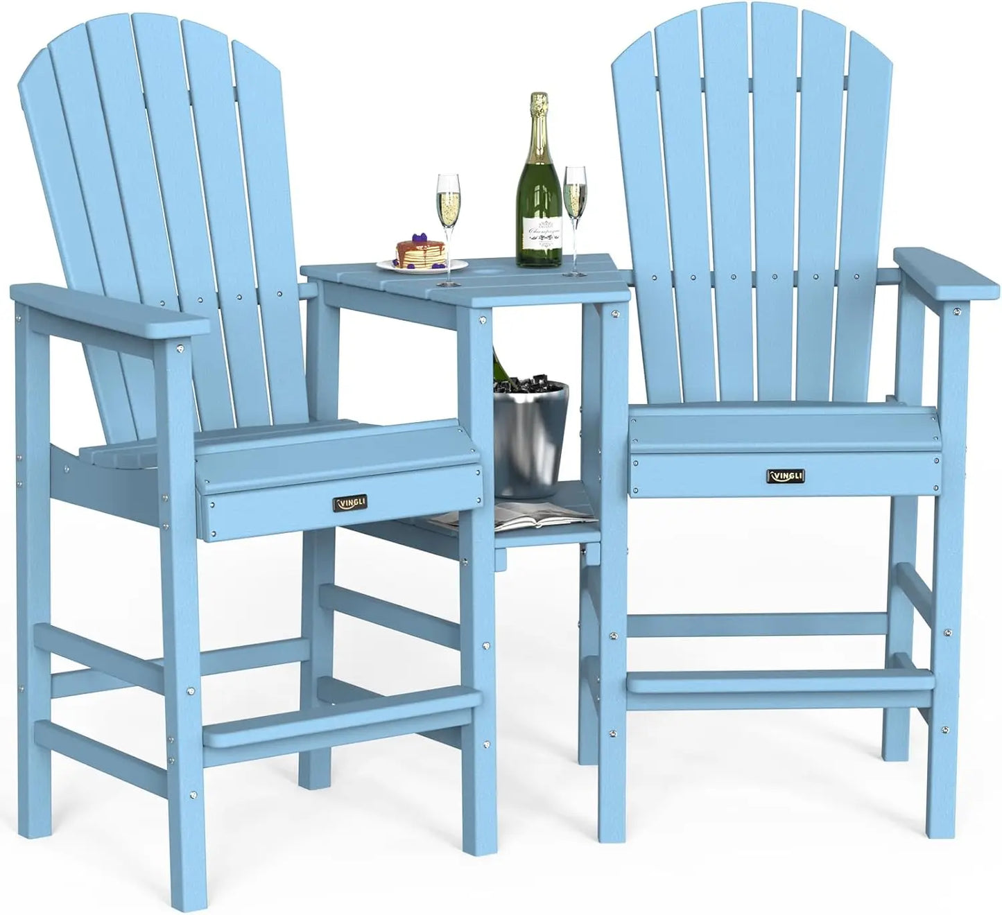 Adirondack HDPE Outdoor Bar Stools Set With Connecting Tray