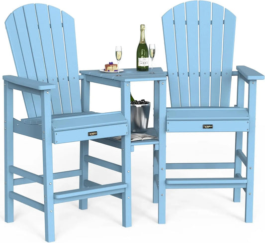 Adirondack HDPE Outdoor Bar Stools Set With Connecting Tray