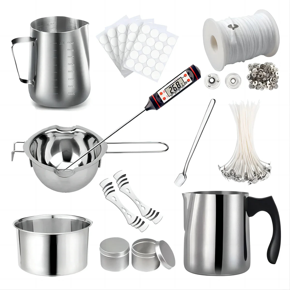 DIY Candle Making Tools Kit - Includes Pouring Pot Wax Melting Material Aromatherapy Wicks & Holder for Crafting Homemade Candle