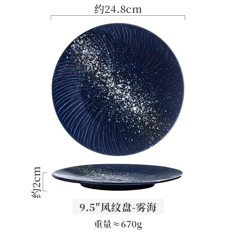 Ceramic Steak Plates Set Dinnerware Underglaze Flat Round Plates for Home Kitchen Restaurant Service